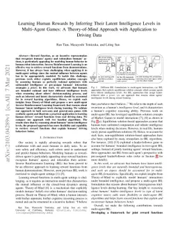 Learning Human Rewards by Inferring Their Latent Intelligence Levels in
  Multi-Agent Games: A Theory-of-Mind Approach with Application to Driving Data