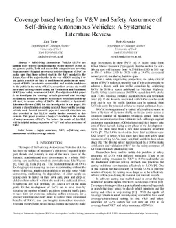 Coverage based testing for V&V and Safety Assurance of Self-driving
  Autonomous Vehicles: A Systematic Literature Review
