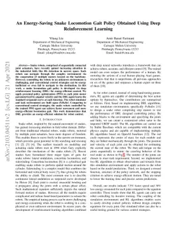 An Energy-Saving Snake Locomotion Gait Policy Obtained Using Deep
  Reinforcement Learning