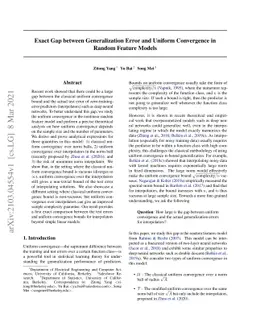 Exact Gap between Generalization Error and Uniform Convergence in Random
  Feature Models