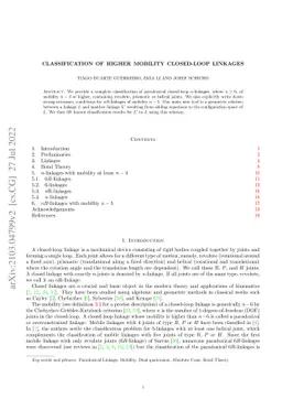 Classification of higher Mobility closed-loop Linkages