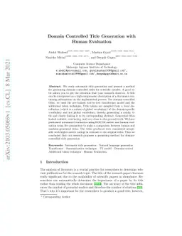 Domain Controlled Title Generation with Human Evaluation