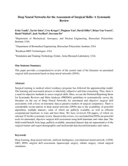 Deep Neural Networks for the Assessment of Surgical Skills: A Systematic
  Review