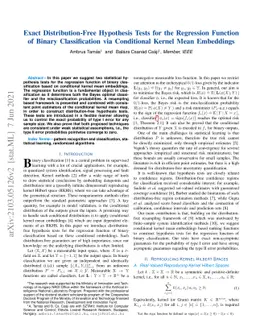 Exact Distribution-Free Hypothesis Tests for the Regression Function of
  Binary Classification via Conditional Kernel Mean Embeddings
