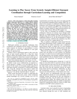 Learning to Play Soccer From Scratch: Sample-Efficient Emergent
  Coordination through Curriculum-Learning and Competition