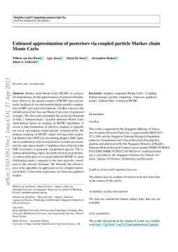 Unbiased approximation of posteriors via coupled particle Markov chain
  Monte Carlo