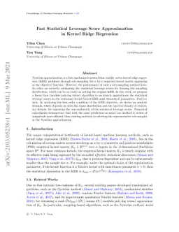 Fast Statistical Leverage Score Approximation in Kernel Ridge Regression