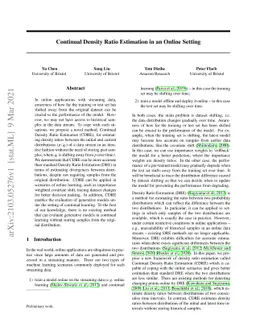 Continual Density Ratio Estimation in an Online Setting