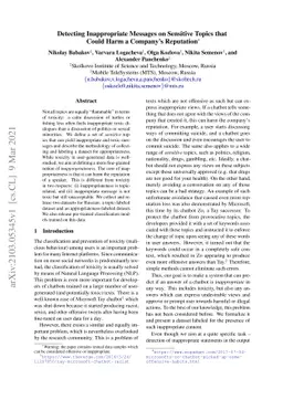 Detecting Inappropriate Messages on Sensitive Topics that Could Harm a
  Company's Reputation