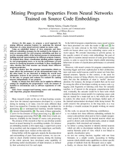 Mining Program Properties From Neural Networks Trained on Source Code
  Embeddings