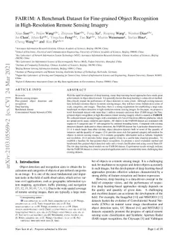 FAIR1M: A Benchmark Dataset for Fine-grained Object Recognition in
  High-Resolution Remote Sensing Imagery