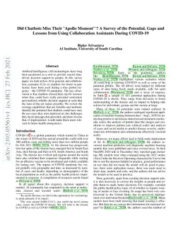 Did Chatbots Miss Their Ápollo Moment'? A Survey of the Potential, Gaps
  and Lessons from Using Collaboration Assistants During COVID-19