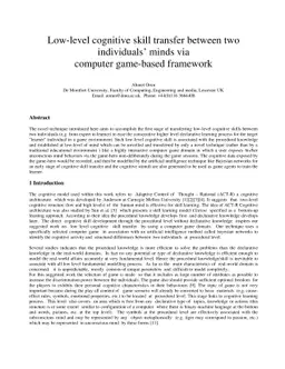 Low-level cognitive skill transfer between two individuals' minds via
  computer game-based framework