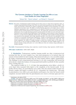 The Common Intuition to Transfer Learning Can Win or Lose: Case Studies
  for Linear Regression