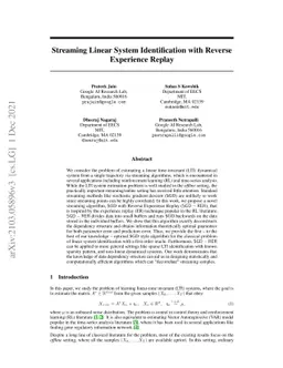 Streaming Linear System Identification with Reverse Experience Replay