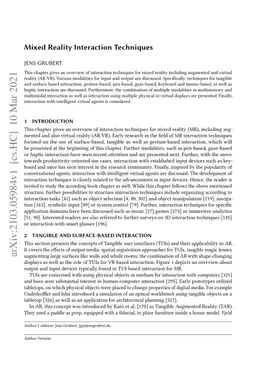 Mixed Reality Interaction Techniques