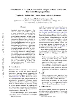 Team Phoenix at WASSA 2021: Emotion Analysis on News Stories with
  Pre-Trained Language Models