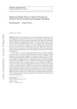 Relational Weight Priors in Neural Networks for Abstract Pattern
  Learning and Language Modelling