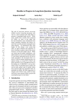 Hurdles to Progress in Long-form Question Answering