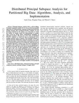 Distributed Principal Subspace Analysis for Partitioned Big Data:
  Algorithms, Analysis, and Implementation