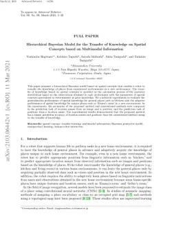 Hierarchical Bayesian Model for the Transfer of Knowledge on Spatial
  Concepts based on Multimodal Information