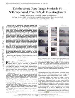 Density-aware Haze Image Synthesis by Self-Supervised Content-Style
  Disentanglement