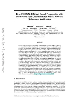 Beta-CROWN: Efficient Bound Propagation with Per-neuron Split
  Constraints for Complete and Incomplete Neural Network Robustness
  Verification