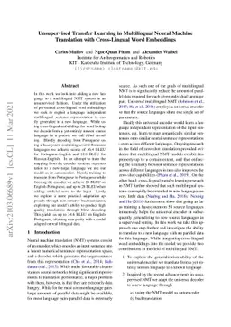 Unsupervised Transfer Learning in Multilingual Neural Machine
  Translation with Cross-Lingual Word Embeddings