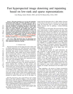 Fast Hyperspectral Image Denoising and Inpainting Based on Low-Rank and
  Sparse Representations