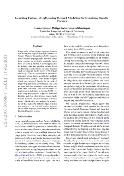 Learning Feature Weights using Reward Modeling for Denoising Parallel
  Corpora