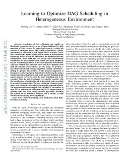 Learning to Optimize DAG Scheduling in Heterogeneous Environment