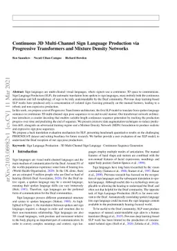 Continuous 3D Multi-Channel Sign Language Production via Progressive
  Transformers and Mixture Density Networks