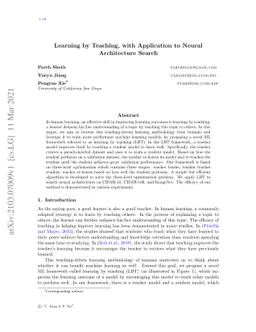 Learning by Teaching, with Application to Neural Architecture Search