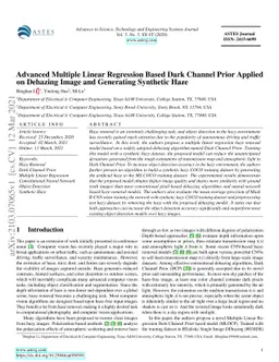 Advanced Multiple Linear Regression Based Dark Channel Prior Applied on
  Dehazing Image and Generating Synthetic Haze