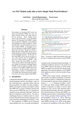 Are NLP Models really able to Solve Simple Math Word Problems?