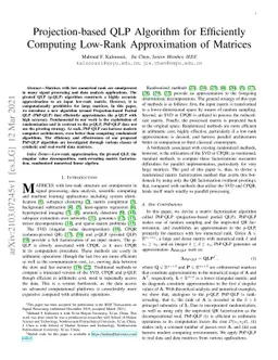 Projection-based QLP Algorithm for Efficiently Computing Low-Rank
  Approximation of Matrices