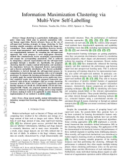 Information Maximization Clustering via Multi-View Self-Labelling