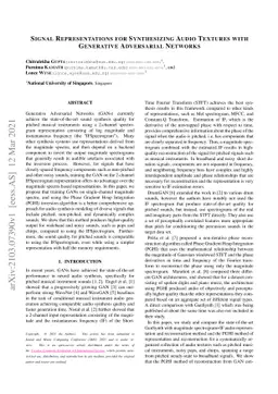 Signal Representations for Synthesizing Audio Textures with Generative
  Adversarial Networks