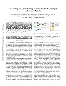 Generating and Characterizing Scenarios for Safety Testing of Autonomous
  Vehicles