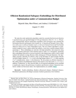 Efficient Randomized Subspace Embeddings for Distributed Optimization
  under a Communication Budget