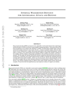 Internal Wasserstein Distance for Adversarial Attack and Defense