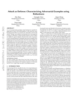 Attack as Defense: Characterizing Adversarial Examples using Robustness