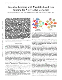 Ensemble Learning with Manifold-Based Data Splitting for Noisy Label
  Correction