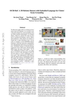OCID-Ref: A 3D Robotic Dataset with Embodied Language for Clutter Scene
  Grounding