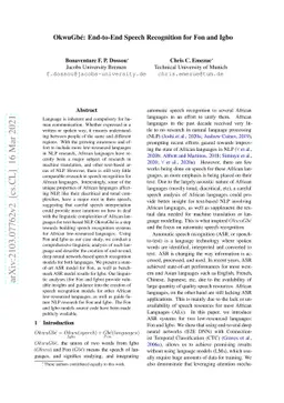 OkwuGbé: End-to-End Speech Recognition for Fon and Igbo