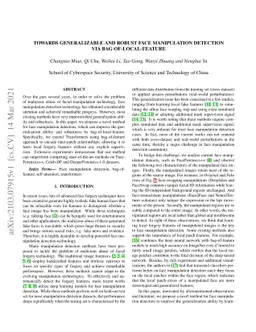 Towards Generalizable and Robust Face Manipulation Detection via
  Bag-of-local-feature
