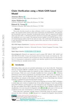 Claim Verification using a Multi-GAN based Model