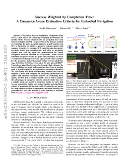 Success Weighted by Completion Time: A Dynamics-Aware Evaluation
  Criteria for Embodied Navigation
