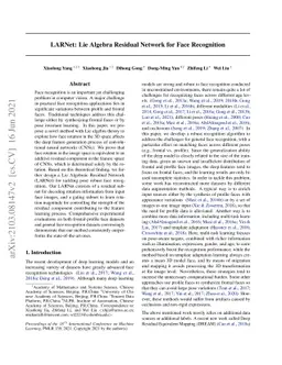 LARNet: Lie Algebra Residual Network for Face Recognition