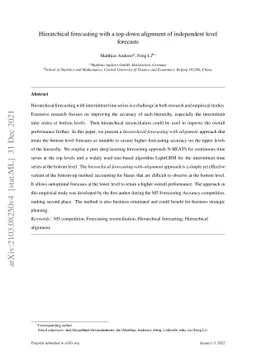 Hierarchical forecasting with a top-down alignment of independent level
  forecasts